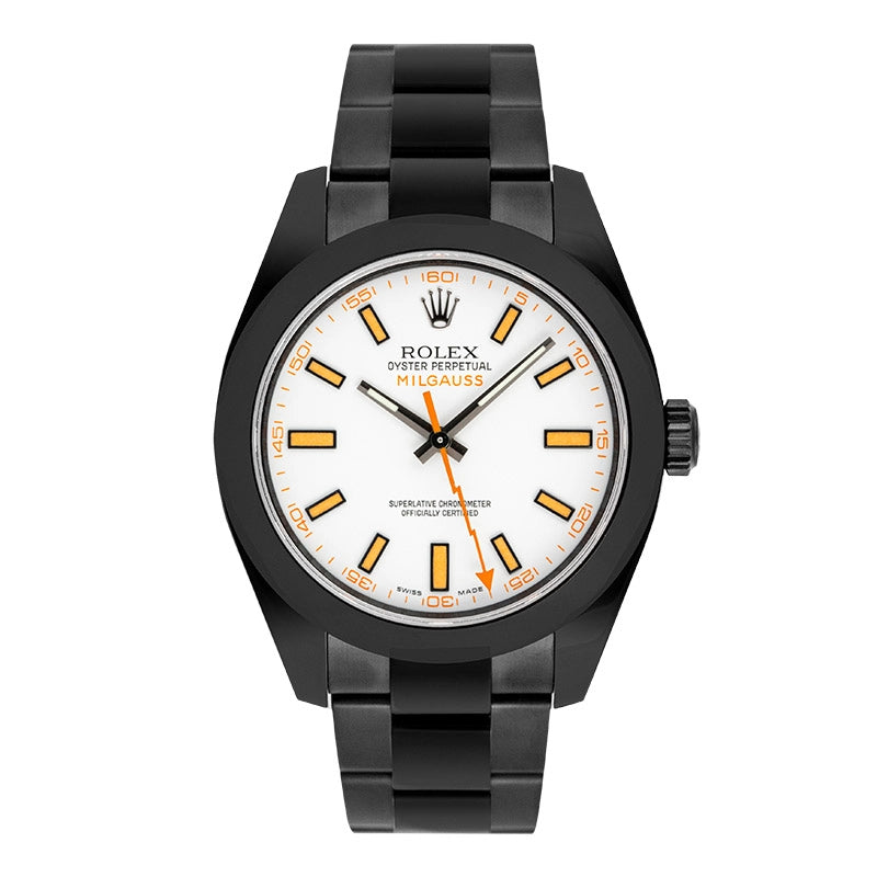 Full view - Rolex Milgauss Custom Black PVD with White Dial 116400