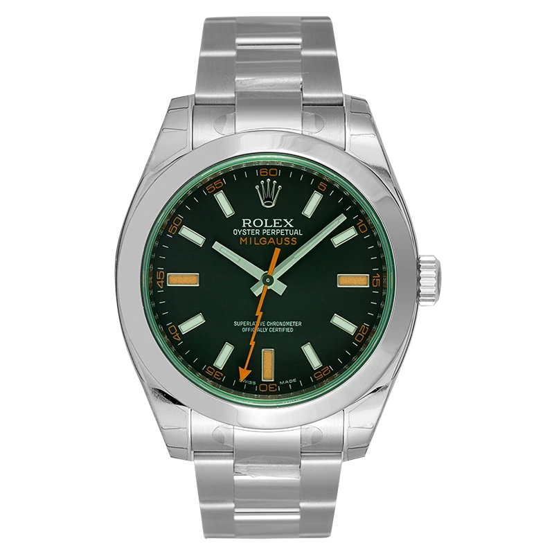 Full view - Rolex Milgauss Stainless Steel Black Dial Green Glass 116400GV