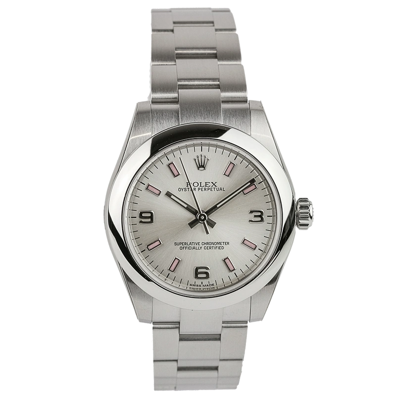 Full view - Rolex Oyster Perpetual 31mm Silver/Arab Pink Index Oyster 177200