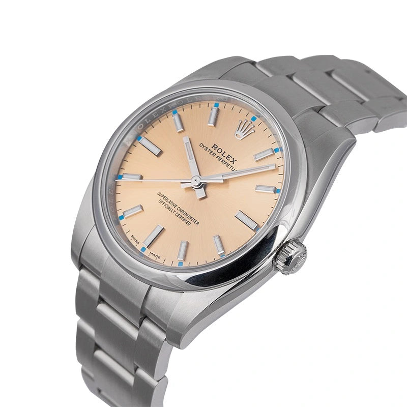 Side view - Rolex Oyster Perpetual 34mm Champagne/Index Oyster 114200