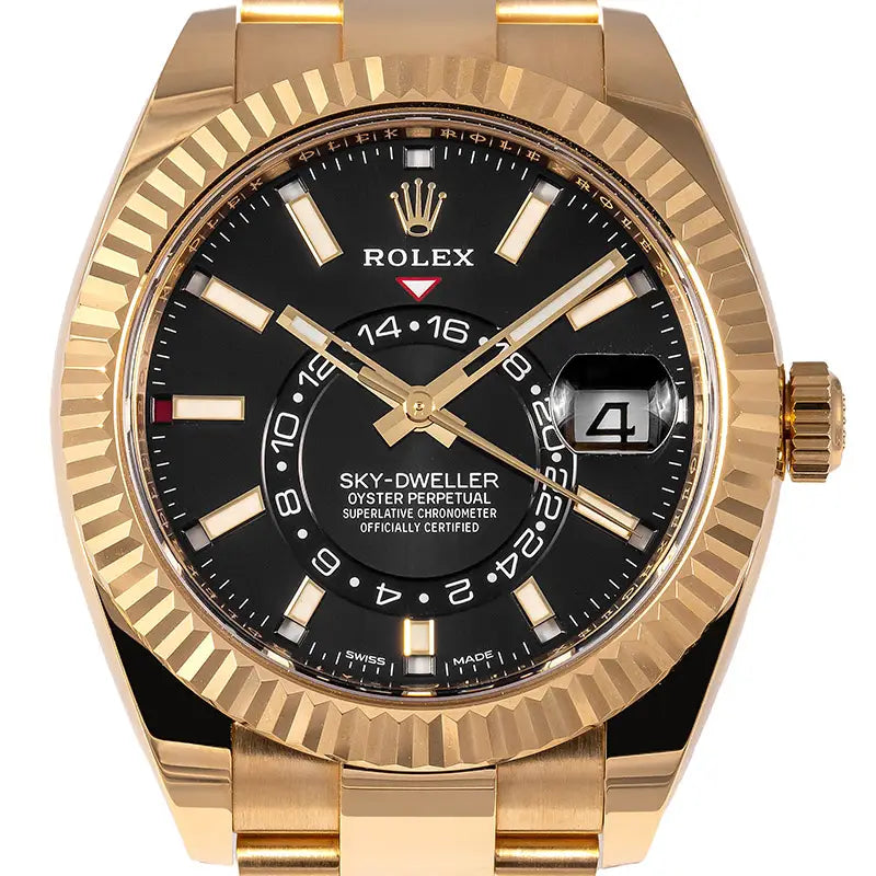 Close up - Rolex Sky-Dweller 18ct Yellow Gold Black Dial 326938