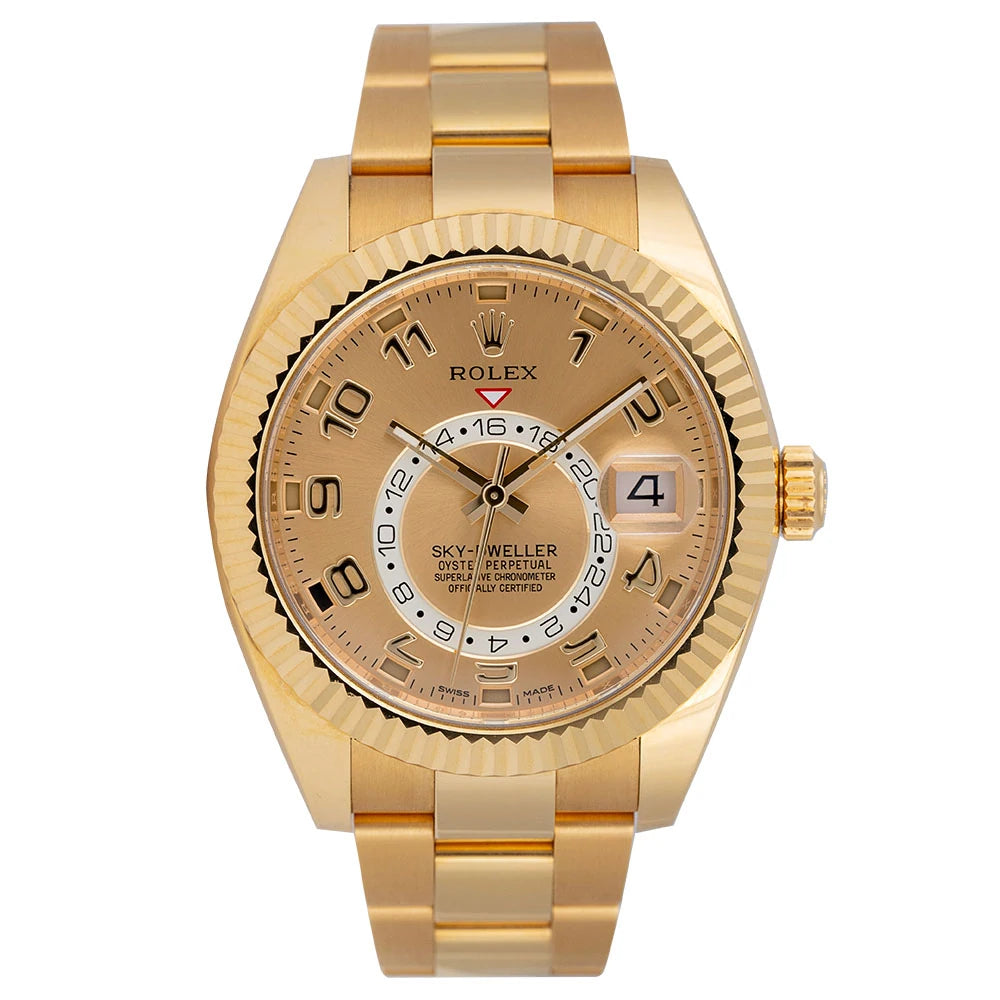 Full view - Rolex Sky-Dweller 18ct Yellow Gold Champagne/Arab Oyster 326938