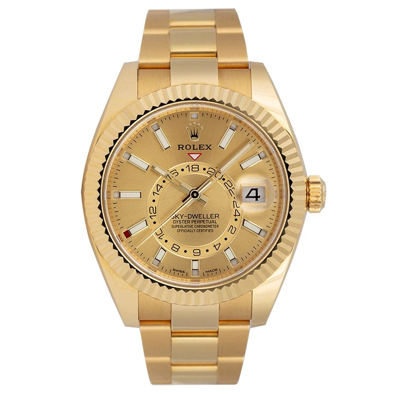 Full view - Rolex Sky-Dweller 18ct Yellow Gold Champagne/Index 326938 Watch