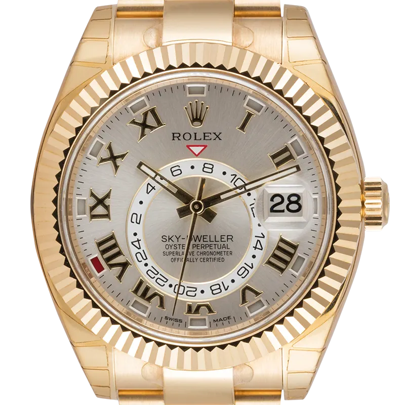 Close up - Rolex Sky-Dweller Yellow Gold Silver/Roman 326938