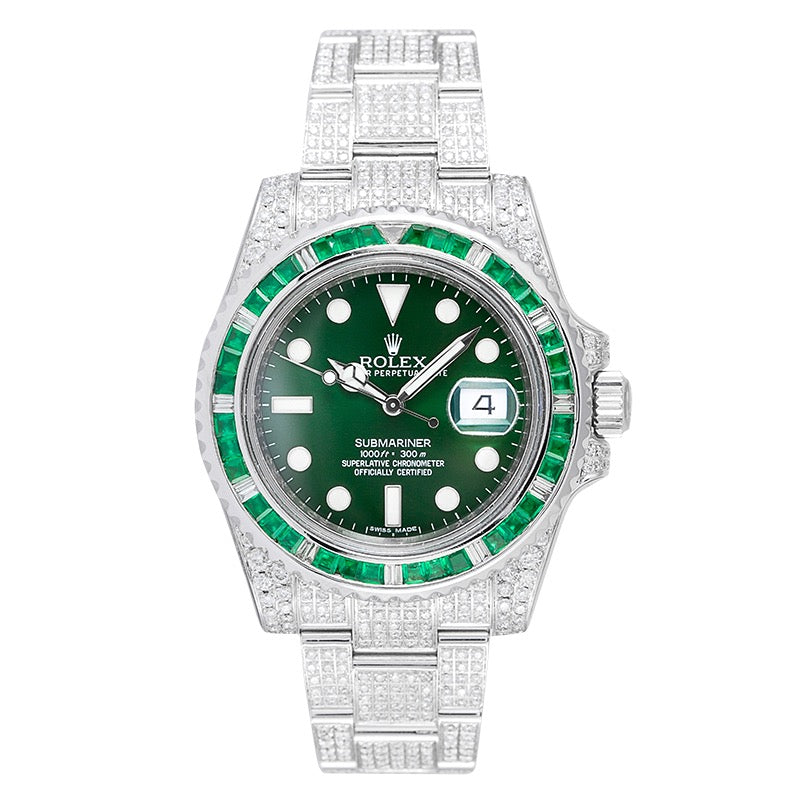 Rolex Submariner Date "Hulk" Diamond Set with Custom Green Gems Bezel 116610LV