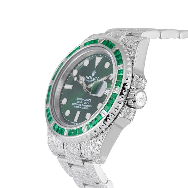 Rolex Submariner Date "Hulk" Diamond Set with Custom Green Gems Bezel 116610LV