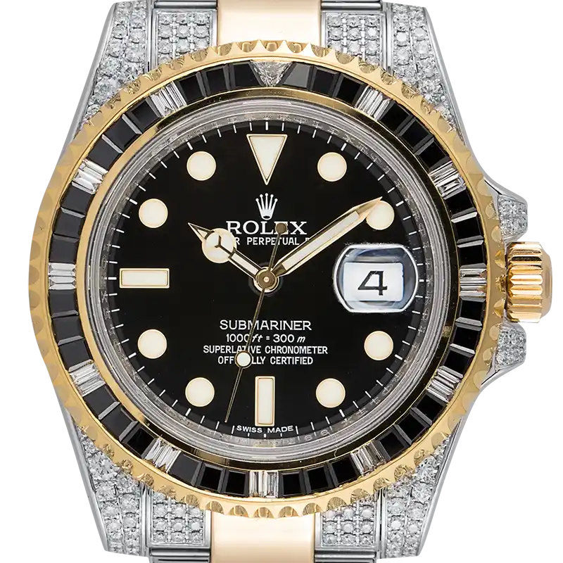 Close up - Rolex Submariner Date 18ct Yellow Gold Diamond Set 116613LN
