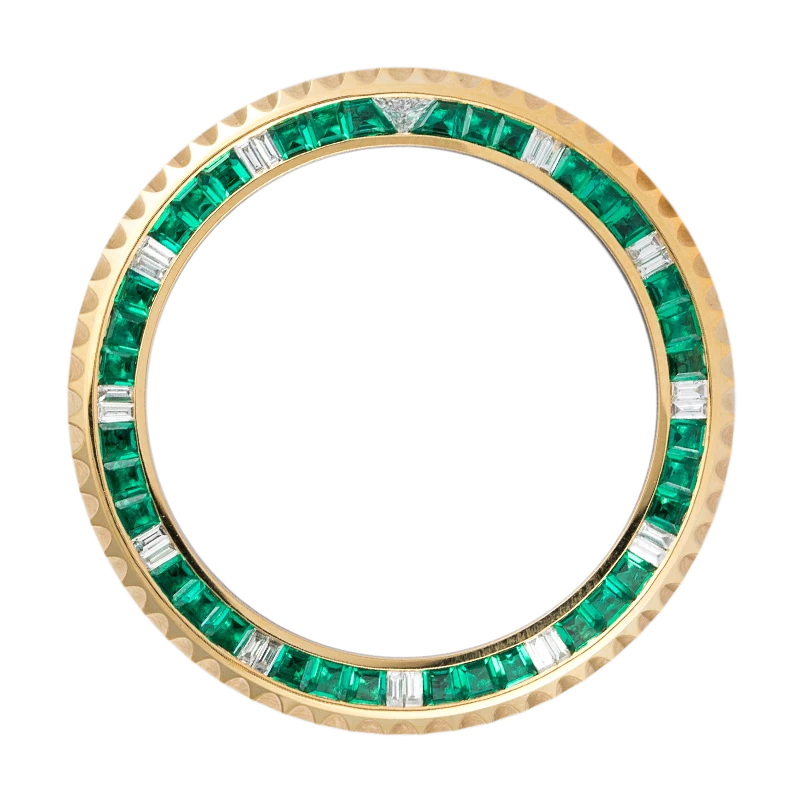 Yellow Gold Custom Green Emerald Bezel for Rolex GMT-Master II / Submariner