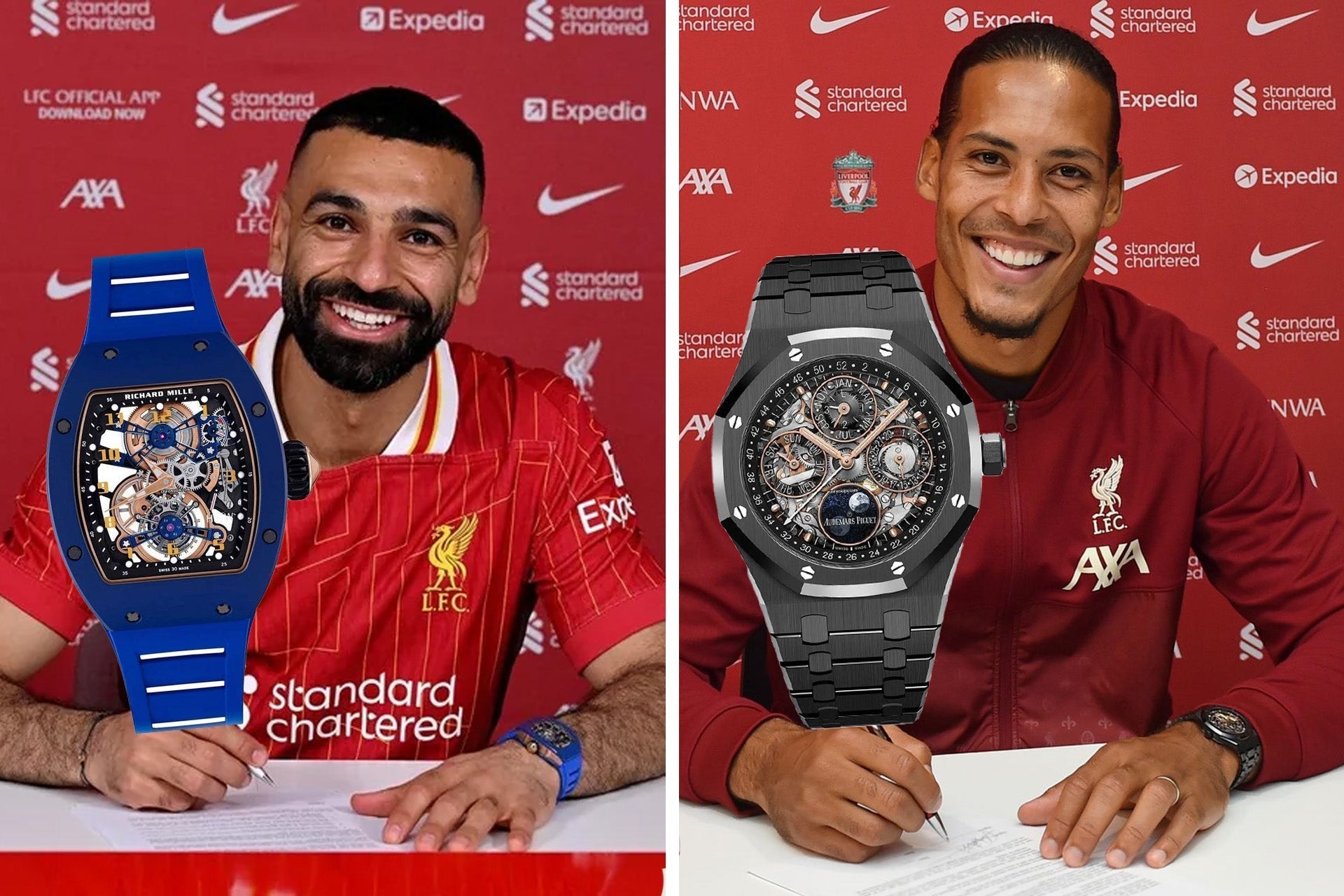 Mo Salah Wears Bold Blue RM17-02 & Virgil Van Dijk Rocks a Black Ceramic Royal Oak Perpetual Calendar Openworked when Signing New Contracts
