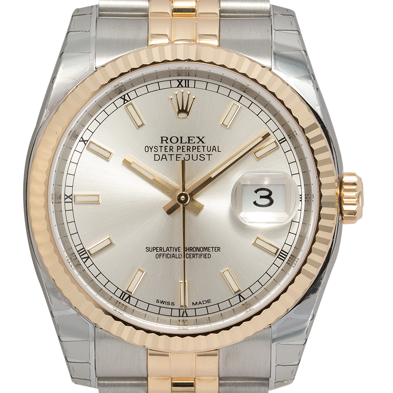 Rolex DateJust 36mm Bi-metal Stainless Steel & Yellow Gold Silver/Index Dial 116233