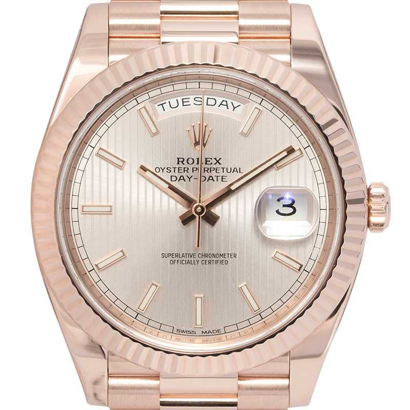 Rolex Day-Date 40 18ct Everose Gold Sundust Stripe Motif President 228235