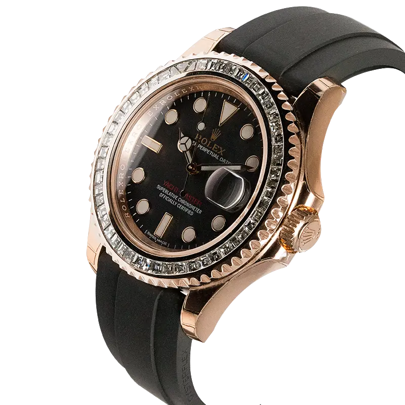 Side view of Rolex Yacht-Master 116655 black dial with automatic movement