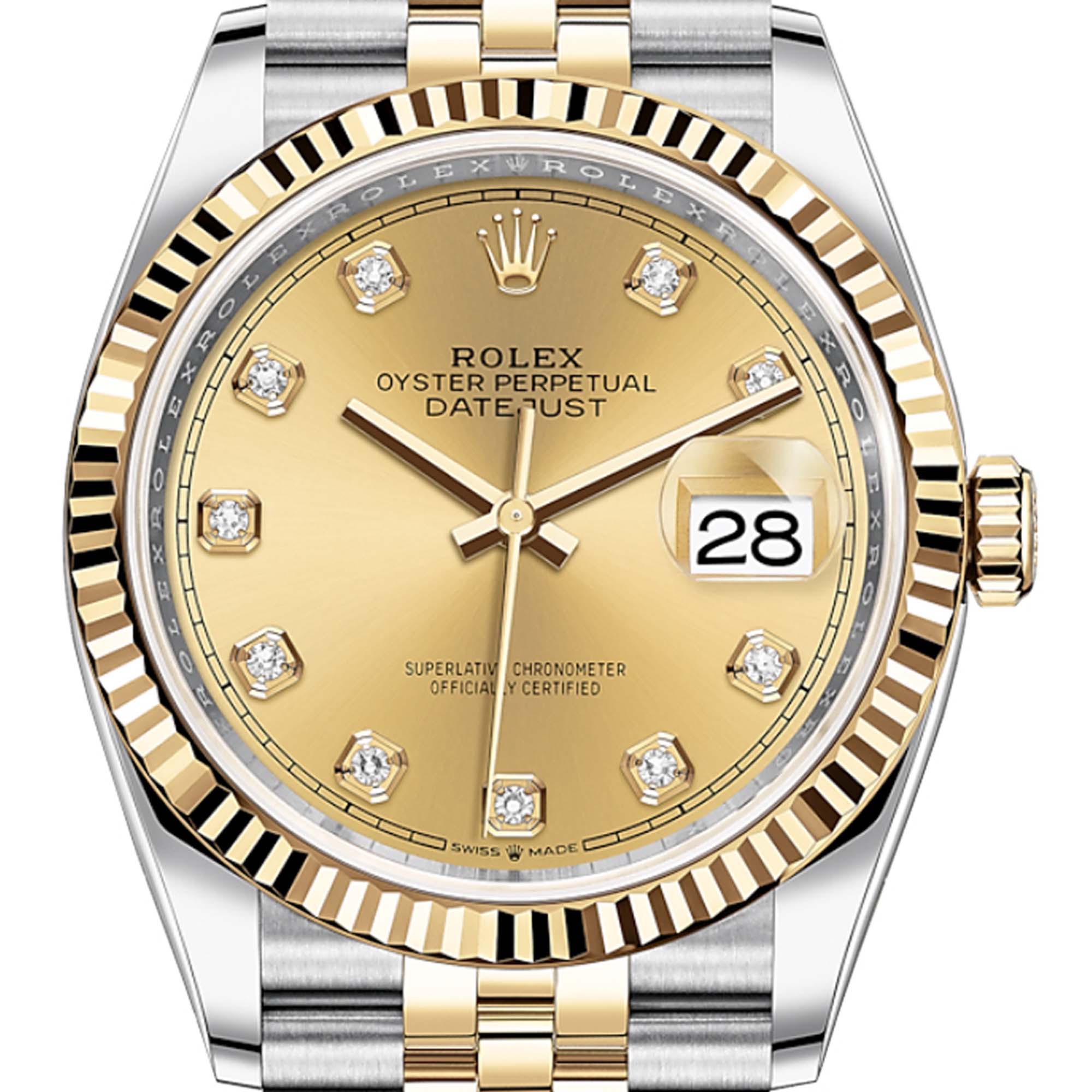 Rolex Datejust 36 Steel and Yellow Gold Champagne/Diamond Dial 126233