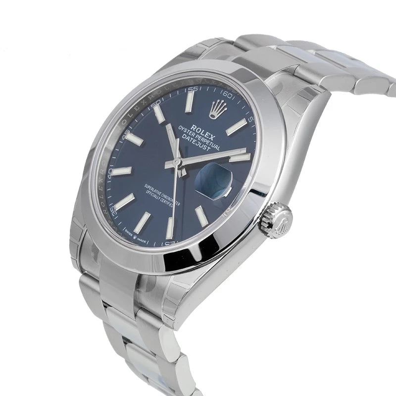 Side view of Rolex Datejust 41 Stainless Steel Blue Dial 126300
