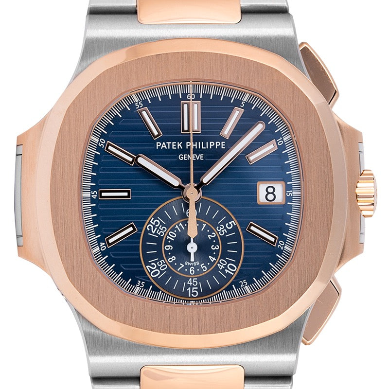 Pre-Owned Patek Philippe Nautilus 5980/1AR-001 Steel & Rose Gold Blue Dial