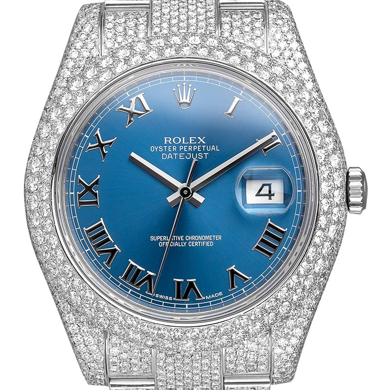 Rolex Datejust 41 Custom Diamond Set with Blue/Roman Dial 116300