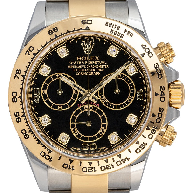 Pre-Owned Rolex Daytona Steel and Yellow Gold Black/Diamonds Dial 116503 Watch