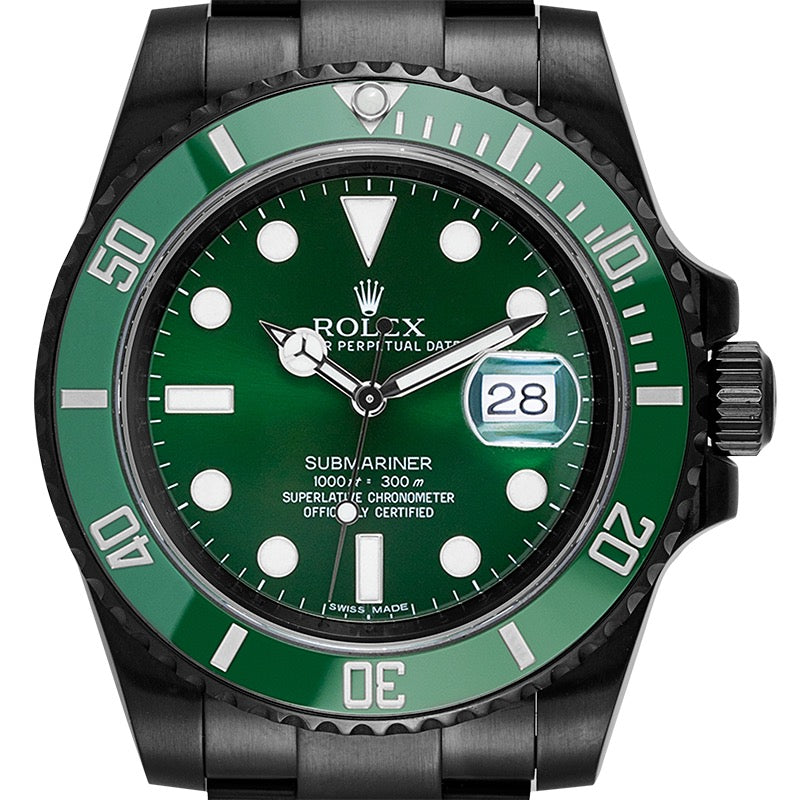 Custom Black PVD Rolex Submariner Date Green Dial Hulk 116610LV