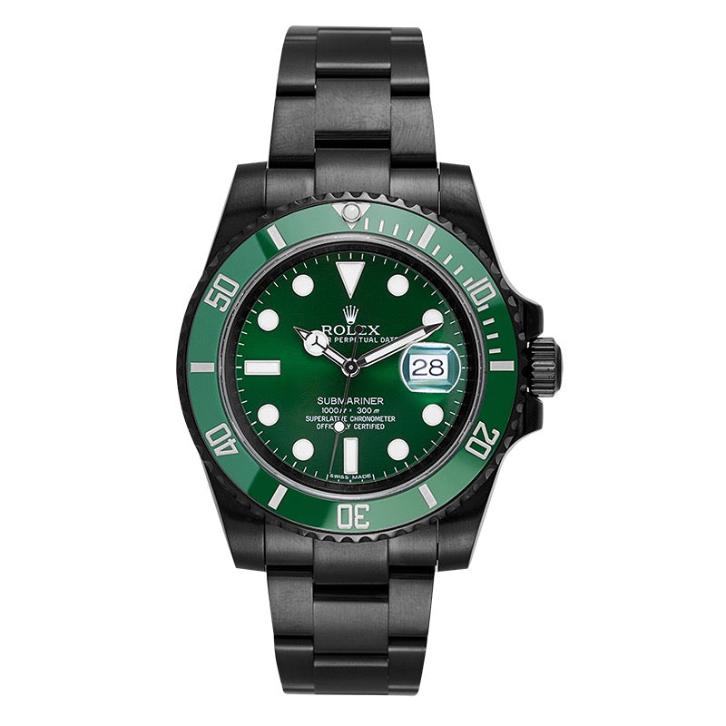 Custom Black PVD Rolex Submariner Date Green Dial Hulk 116610LV