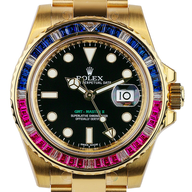 Rolex GMT-Master II Yellow Gold Sapphires and Rubies 116748 SARU