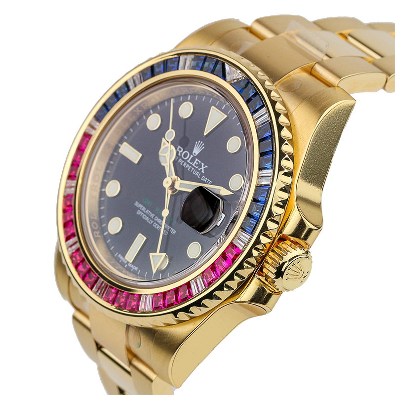 Rolex GMT-Master II Yellow Gold Sapphires and Rubies 116748 SARU