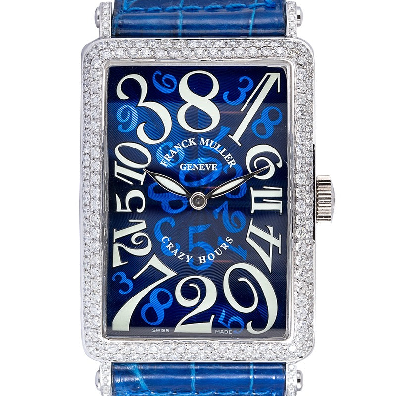 Custom Diamond Set Franck Muller 1200 CH Long Island Crazy Hours White Gold Watch