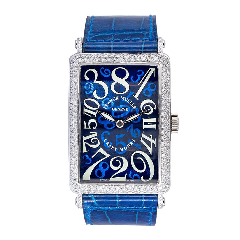 Custom Diamond Set Franck Muller 1200 CH Long Island Crazy Hours White Gold Watch