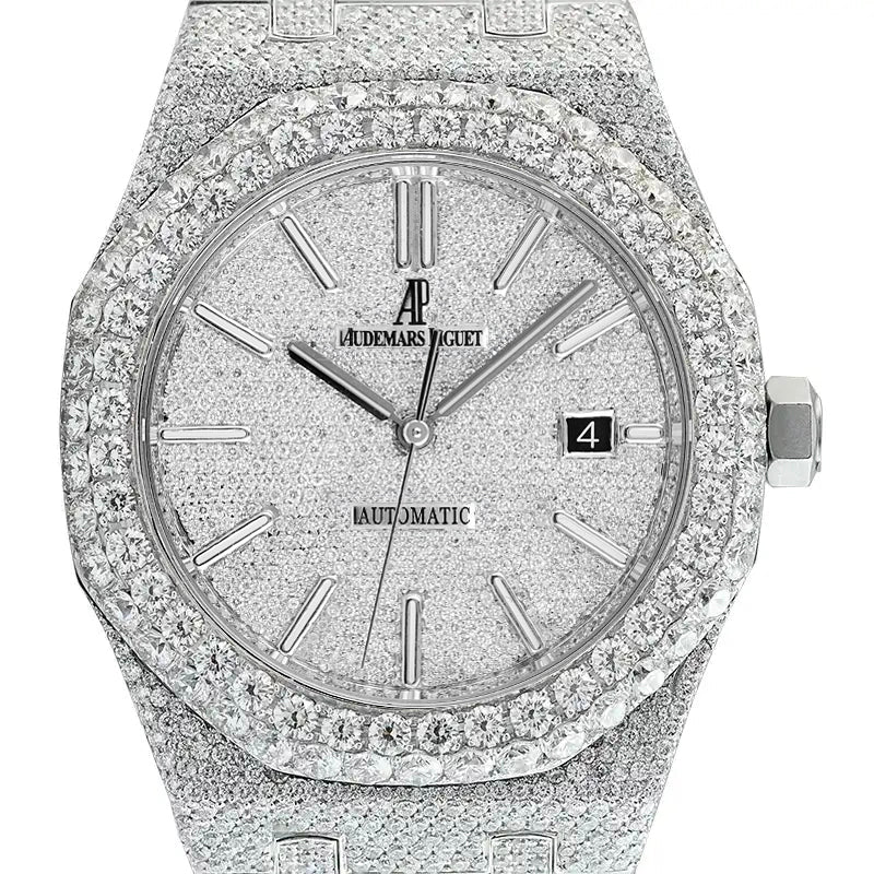 Close up of the Audemars Piguet Royal Oak 15400ST Custom Diamond Set