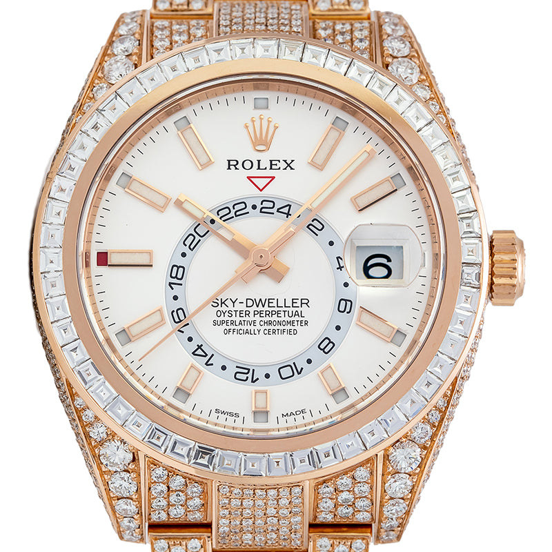 Diamond Set Rolex Sky-Dweller Rose Gold White Dial 326935