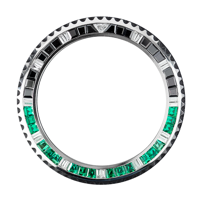 Green/Black/White Baguette Cut Custom Bezel for Rolex GMT-Master II / Submariner