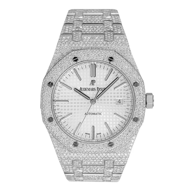 Full view of Custom Diamond Set AP Royal Oak 41 White Dial 15400ST