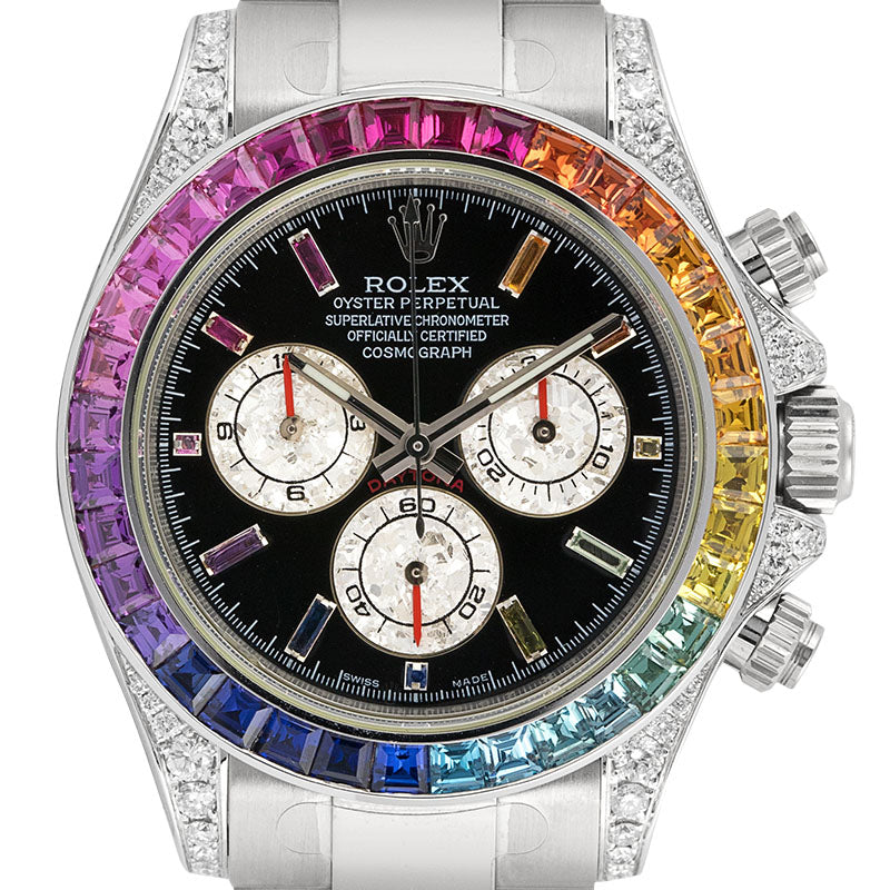 Rolex Daytona 18ct White Gold Diamond Set Custom Rainbow 116509