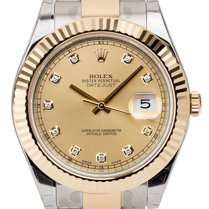 Rolex Datejust II Steel and Yellow Gold Champagne/Diamonds Oyster 116333