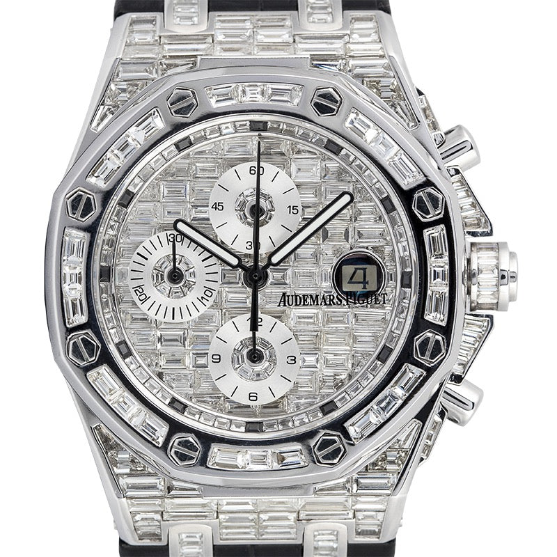 Custom White Gold Audemars Piguet Royal Oak Offshore set with Baguette-Cut Diamonds