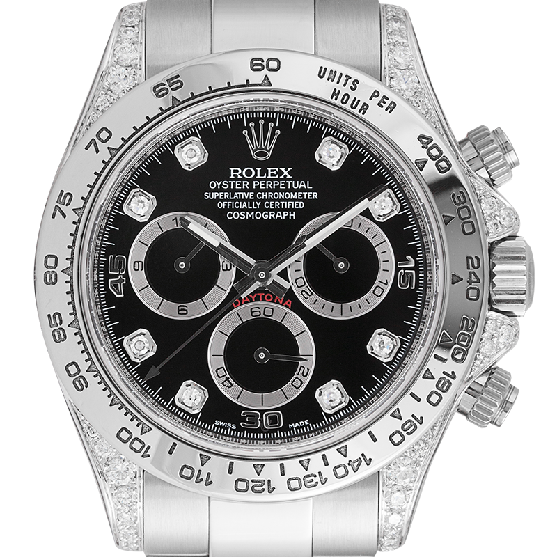 Rolex Daytona 18ct White Gold Diamond Set with Black/Diamonds Dial 116509