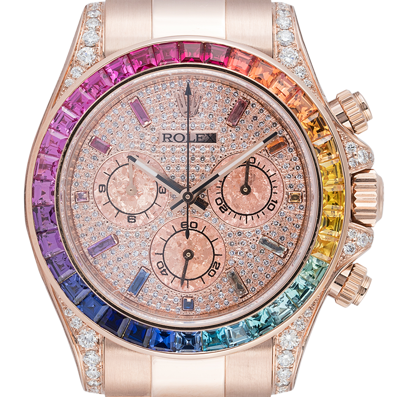 Rolex Daytona 18ct Everose Gold Custom Rainbow Diamond Paved Dial 116505