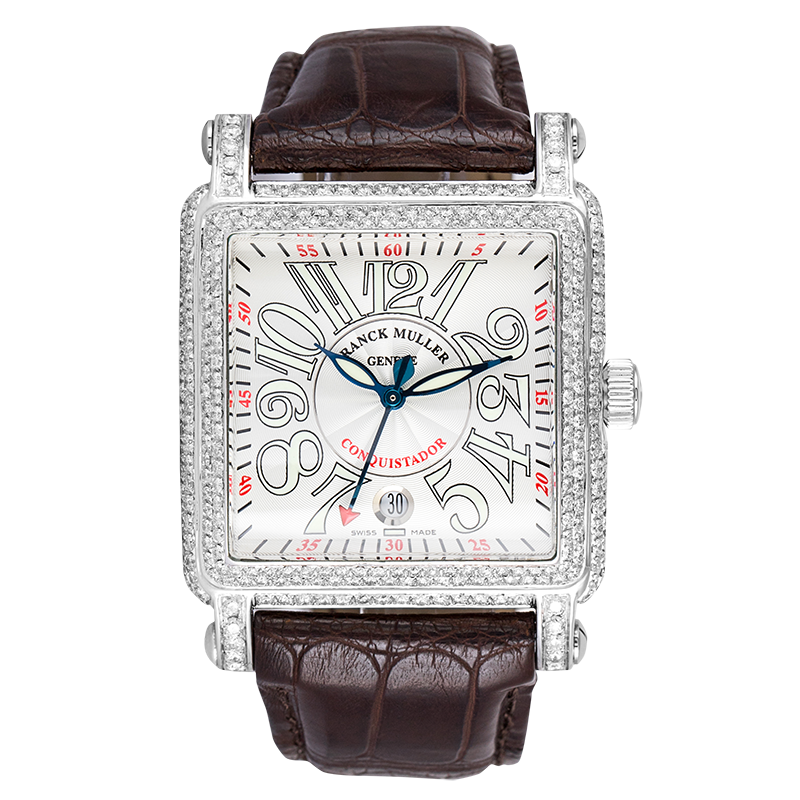 Franck Muller 10000 H SC Conquistador Diamond Set Brown Leather Strap