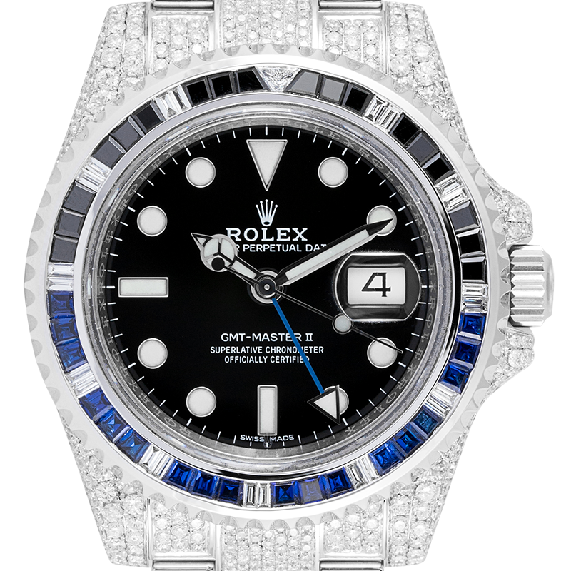 Rolex GMT-Master II Stainless Steel Micro Diamond Set with Custom Black/Blue Bezel 116710BLNR