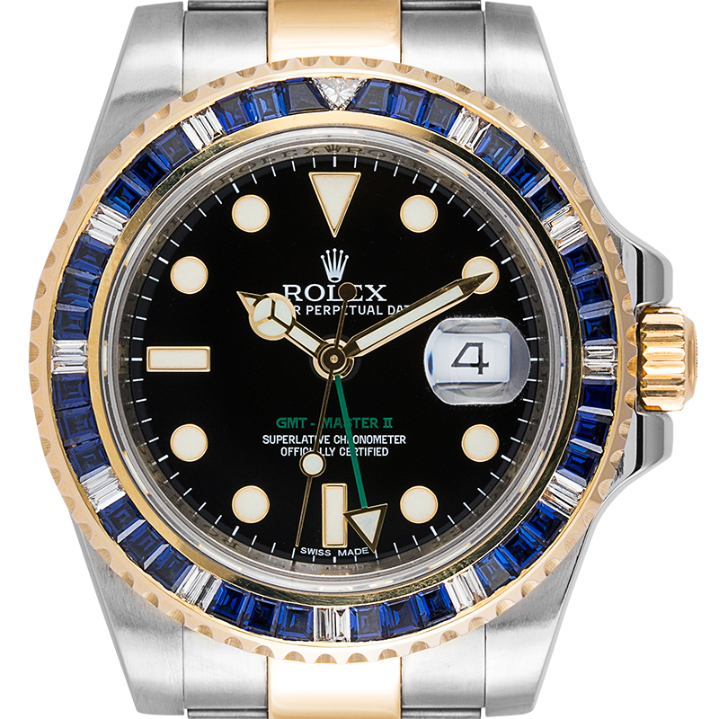 Rolex GMT-Master II Steel and Yellow Gold with custom Blue bezel 116713LN