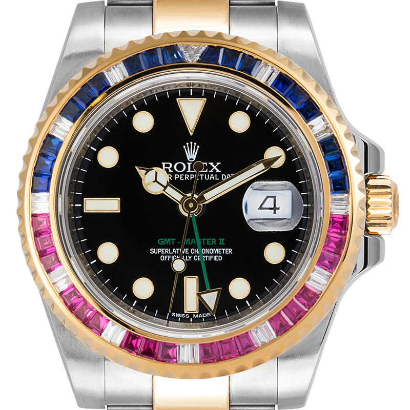 Rolex GMT-Master II Steel and Yellow Gold with custom Pepsi bezel 116713LN