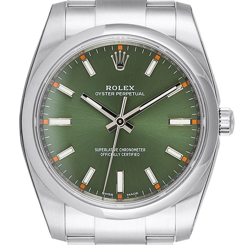 Rolex Oyster Perpetual 34 Stainless Steel Olive Green Dial 114200