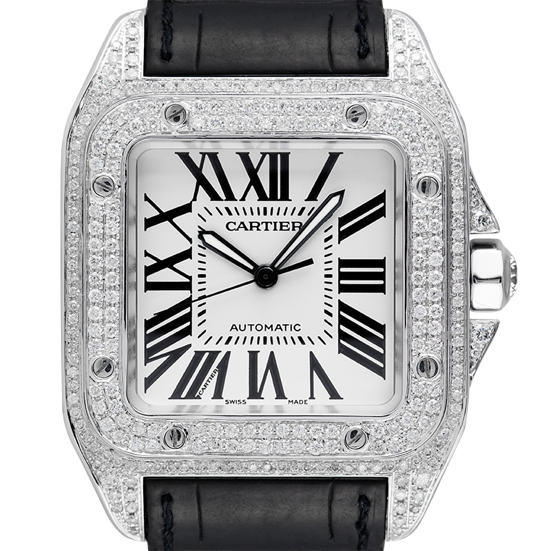 Cartier Santos 100 Large Diamond Set White Dial W20073X8