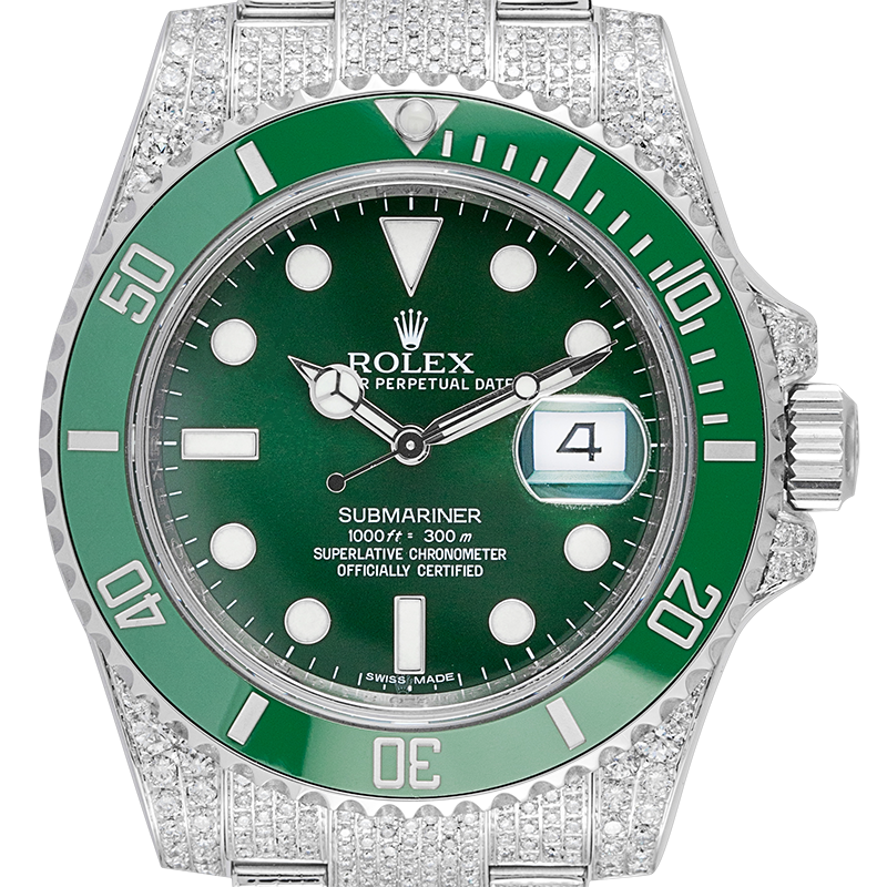 Custom Diamond Set Rolex Submariner Date "Hulk" Green Dial 116610LV Watch