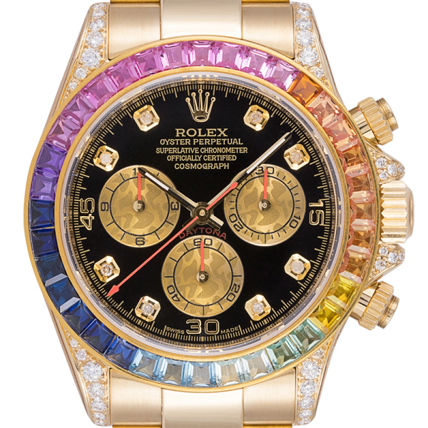 Rolex Daytona 18ct Yellow Gold Diamond Set with Custom Rainbow Bezel 116528