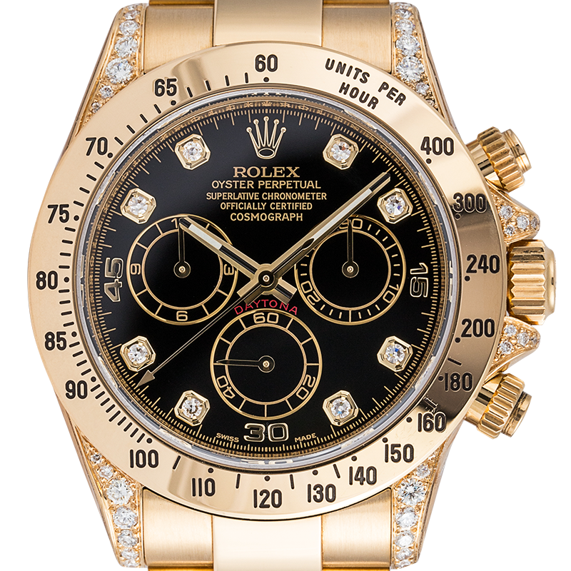 Rolex Daytona 18ct Yellow Gold Diamond Set Black/Diamonds Dial 116528