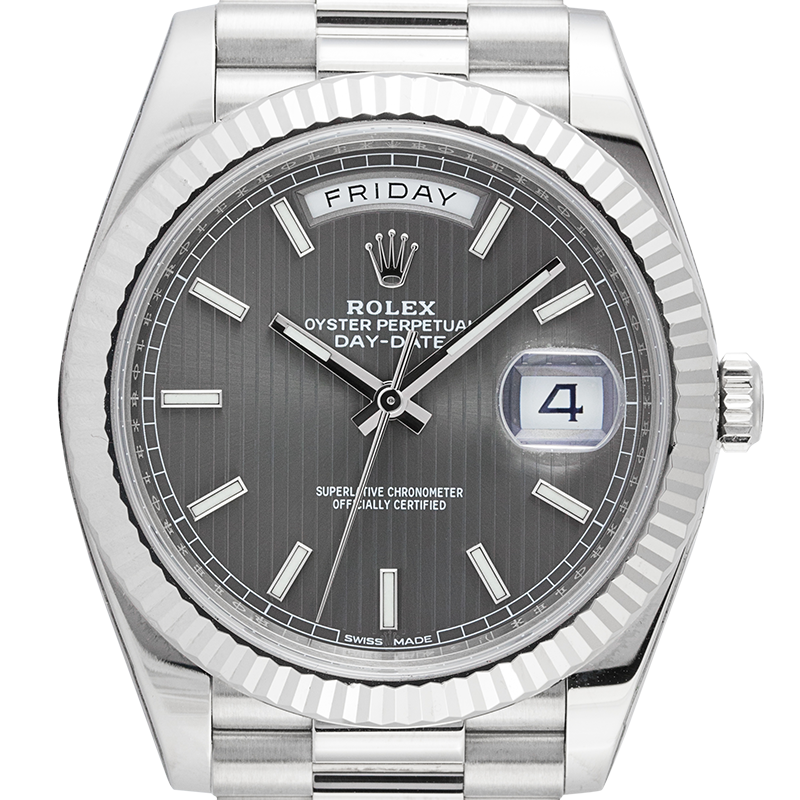 Rolex Day-Date 40mm White Gold Rhodium Stripe Motif Dial 228239