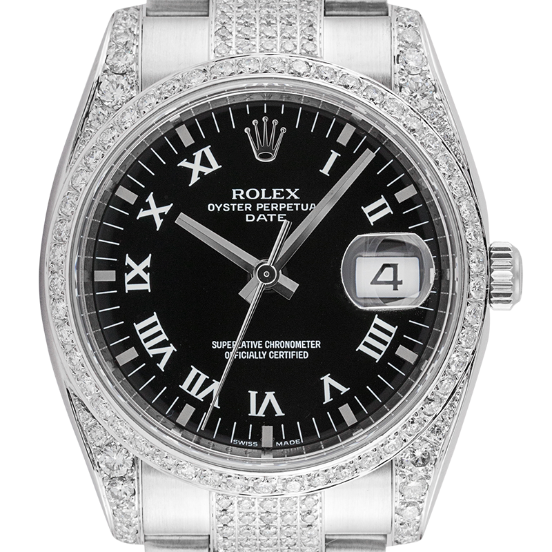 Rolex Date in Stainless Steel Custom Diamond Set 115200