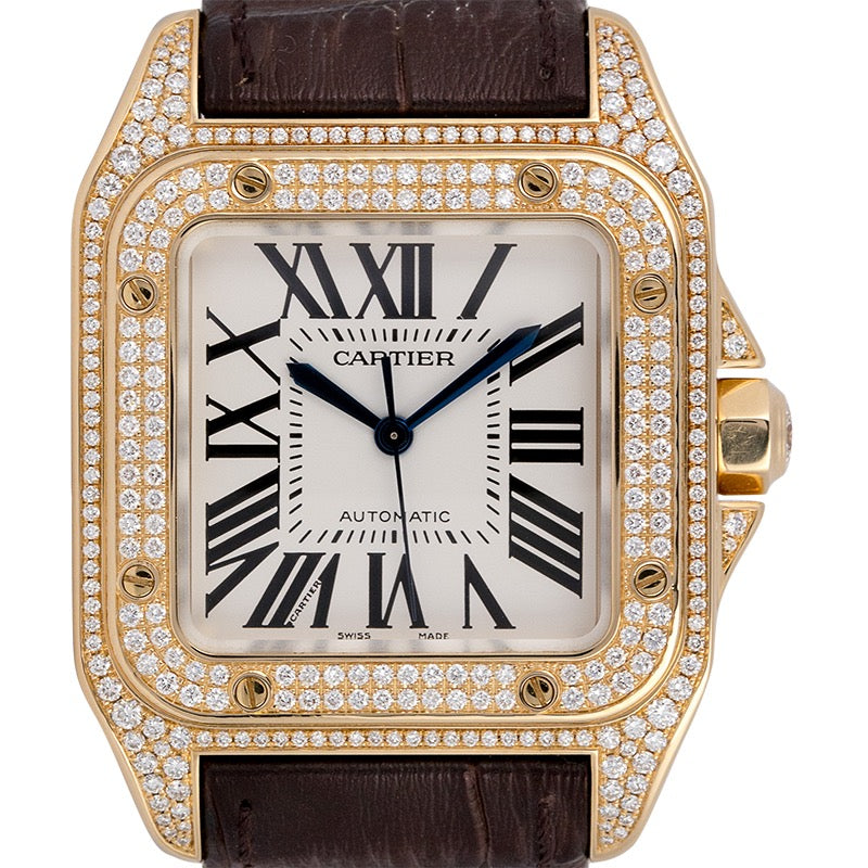 Cartier Santos 100 Midi Yellow Gold Factory Diamond Set WM502051