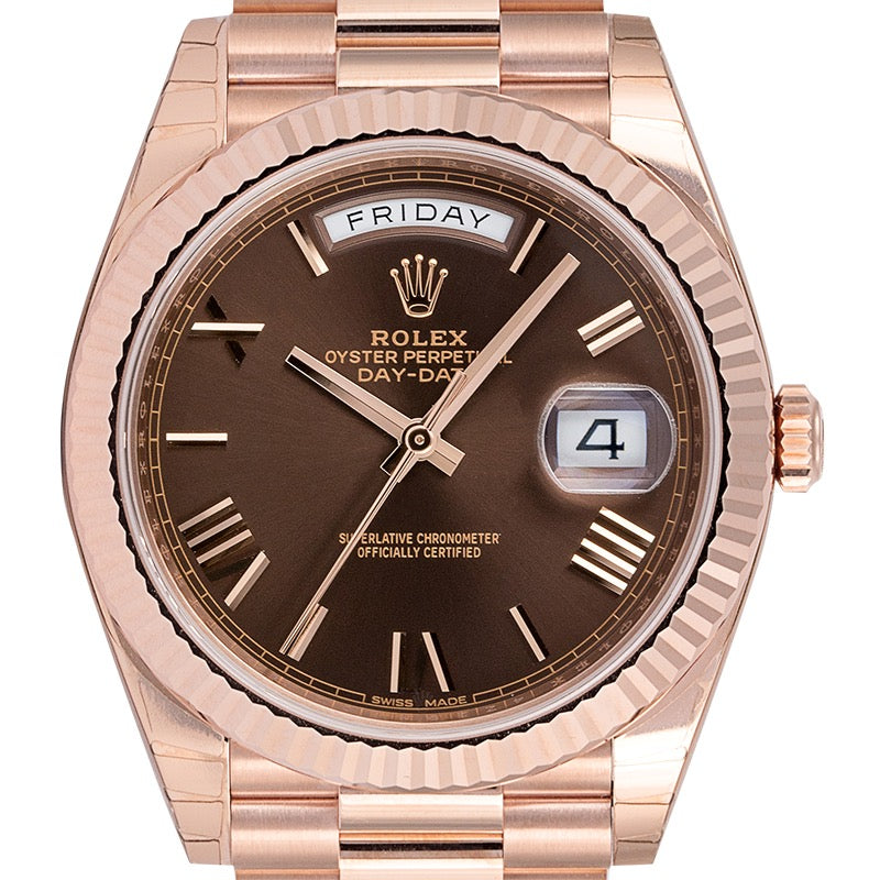 Rolex Day-Date 40 Everose Gold Chocolate/Roman President 228235