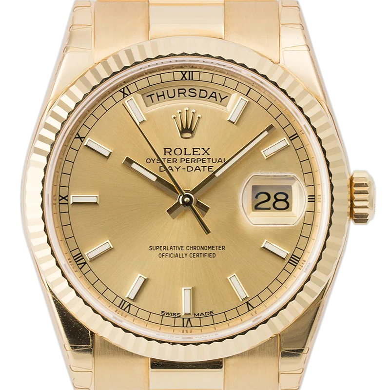 Rolex Day-Date 36mm Yellow Gold Champagne Index President 118238
